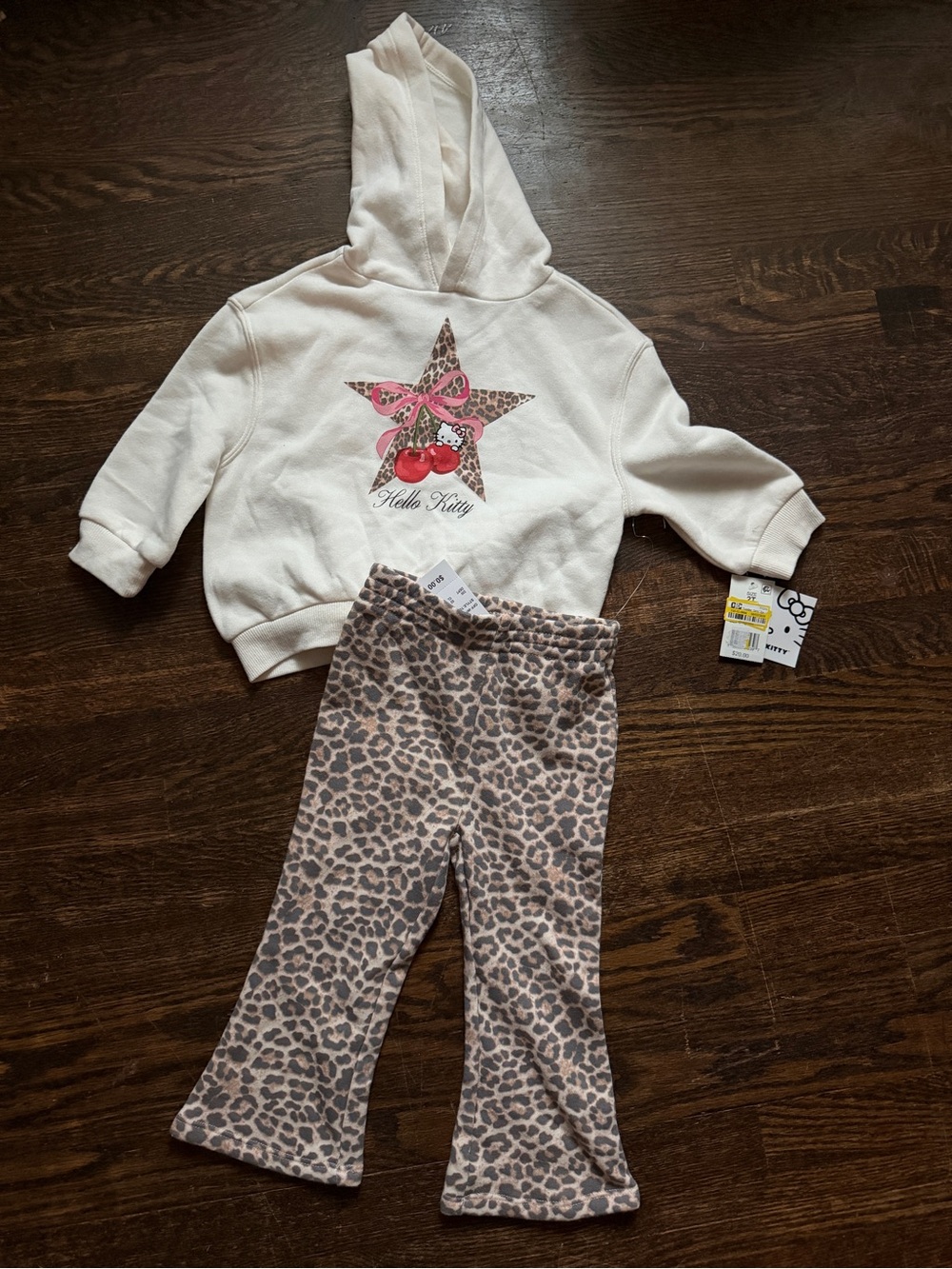Hello Kitty Toddler Girls' Cream Hoodie & Leopard Print Pants Set